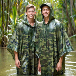 rain swimming in red hiking cape